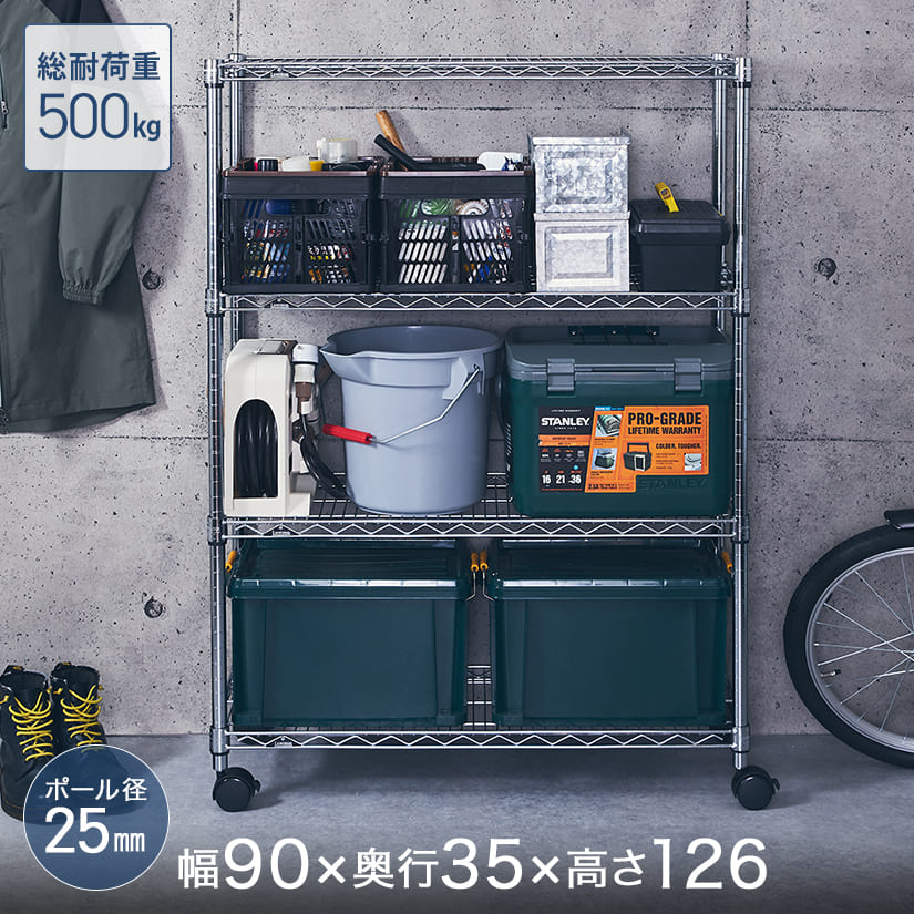 【ポイント5倍】[25mm] ルミナスレギュラー 4段 幅90 奥行35 高さ125 (幅91.5×奥行35.5×高さ126cm) 棚耐荷重250kg NLF9012-4